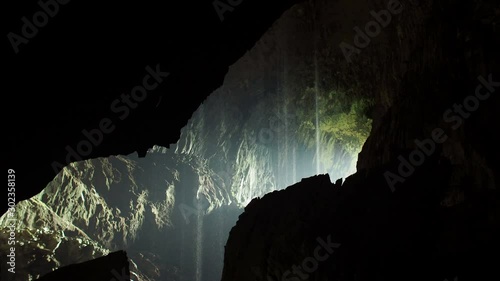 Water Falling from Ceiling of a Huge Deer Cave in Gunung Mulu National Park, Malaysia