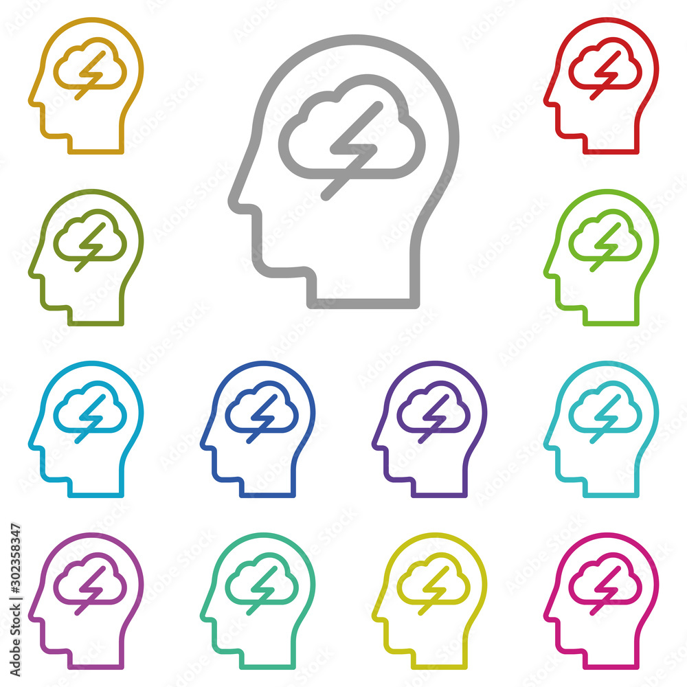 Human, brain, process, thinking multi color icon. Simple thin line ...
