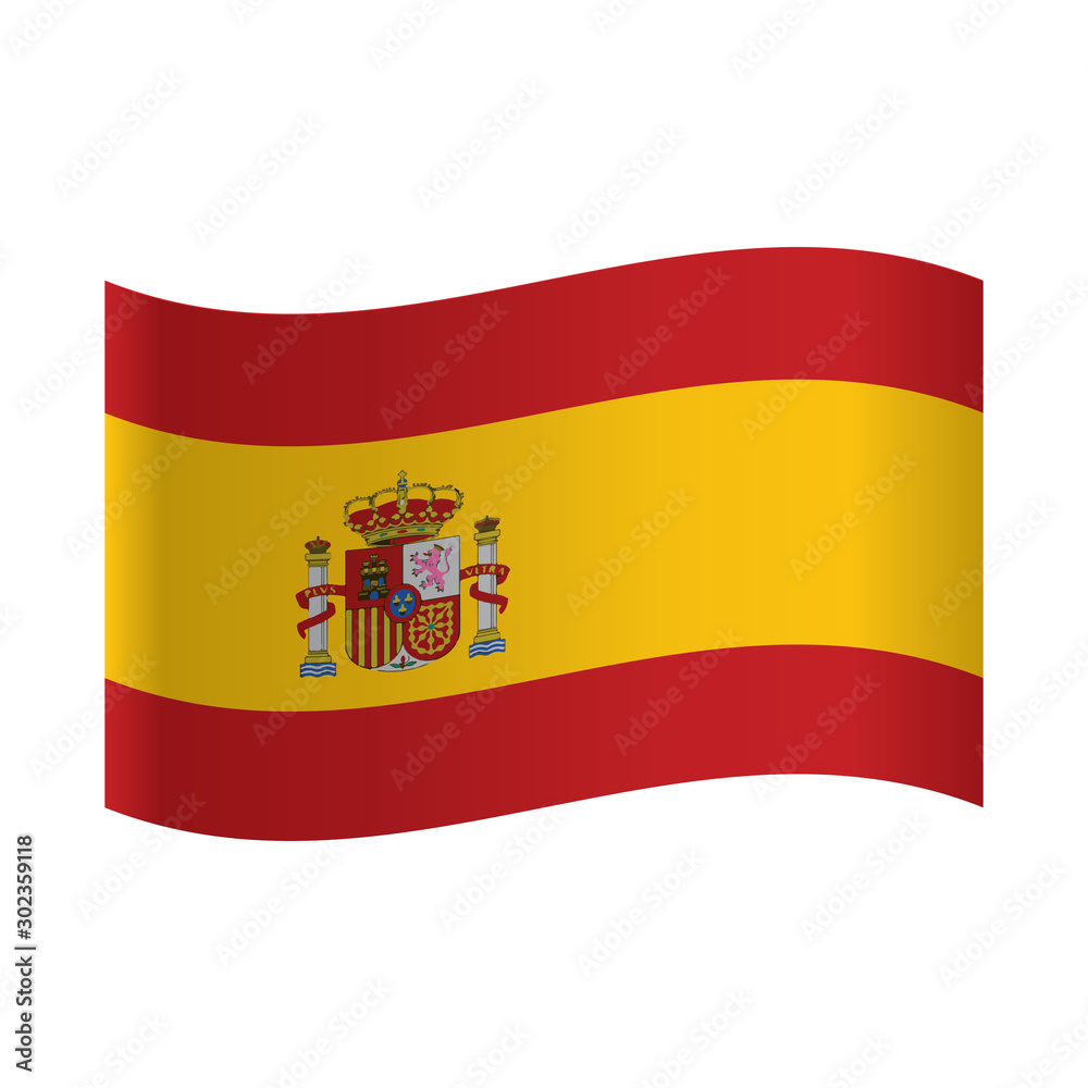 A flag of Spain, Spain national flag waving vector icon. Illustration of the flag of Spain isolated on a white background.