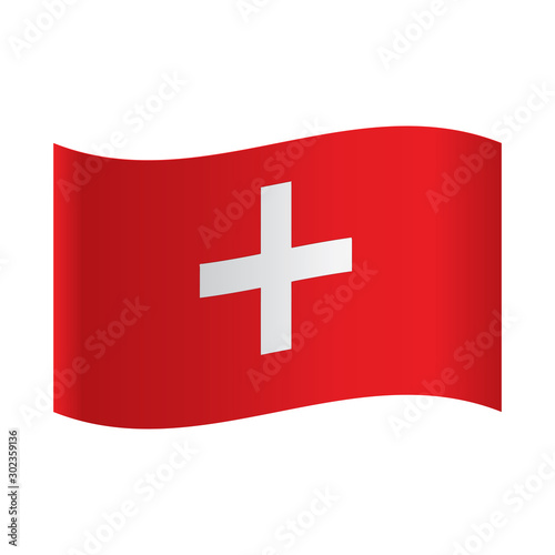 Switzerland - Flag Series, Isolated Swiss flag on a white background, Vector illustration, Swiss flag Banner of the country in waveform fluttering in the wind.