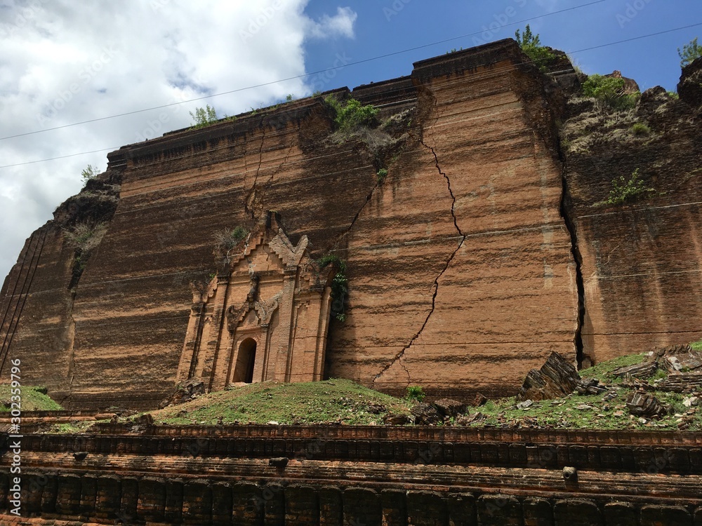 Mingun Pahtodawgyi or Mingun Pagoda incomplete monument stupa in Mingun near Mandalay city, Myanmar
