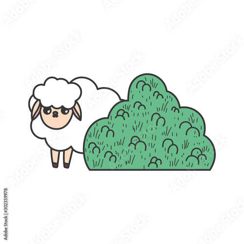 sheep bush nature cartoon design