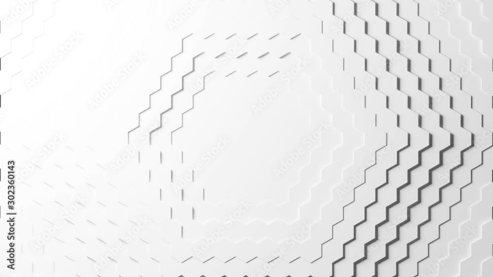 Ultra High Definition Resolution three dimensional computer generated animation of abtract white honeycomb hexagon moving wave background, thirty frame per second
