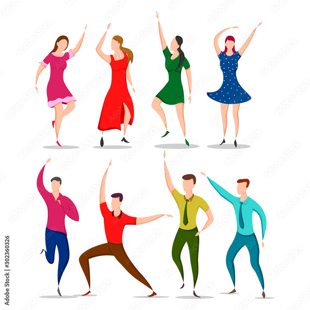 Fototapeta premium easy to edit vector illustration of group of dancing people friend colleague celebrating birthday, new year disco dance holiday