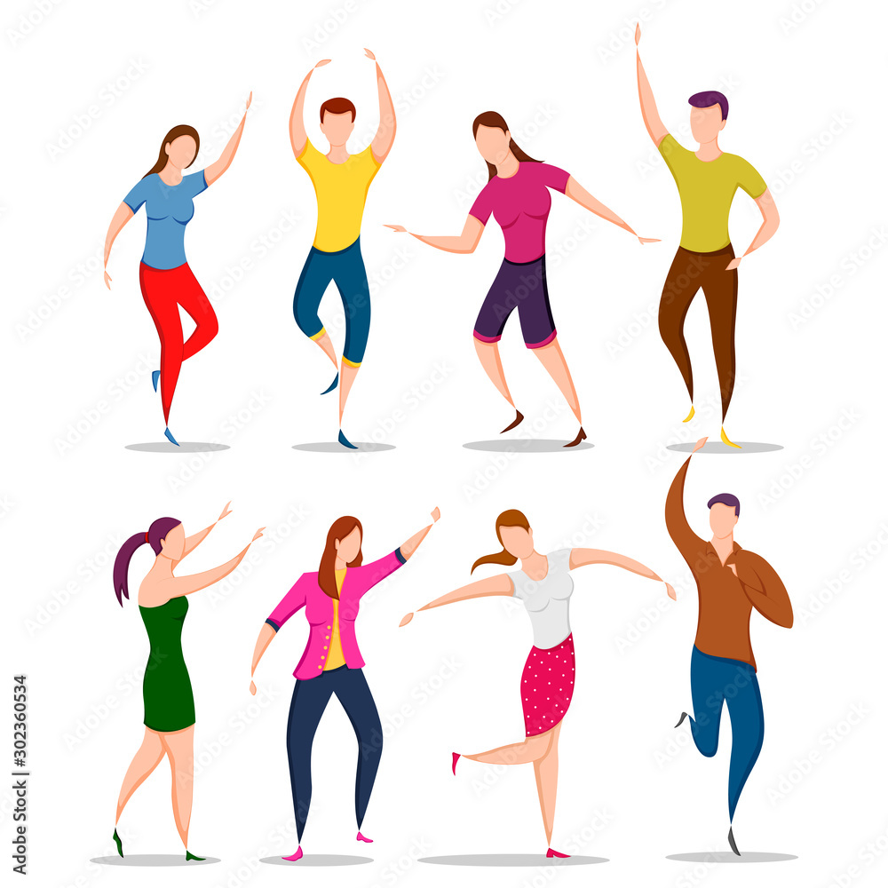 Fototapeta premium easy to edit vector illustration of group of dancing people friend colleague celebrating birthday, new year disco dance holiday