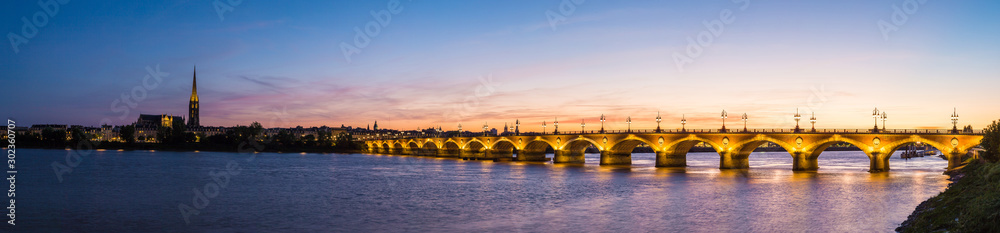 Old stony bridge in Bordeaux