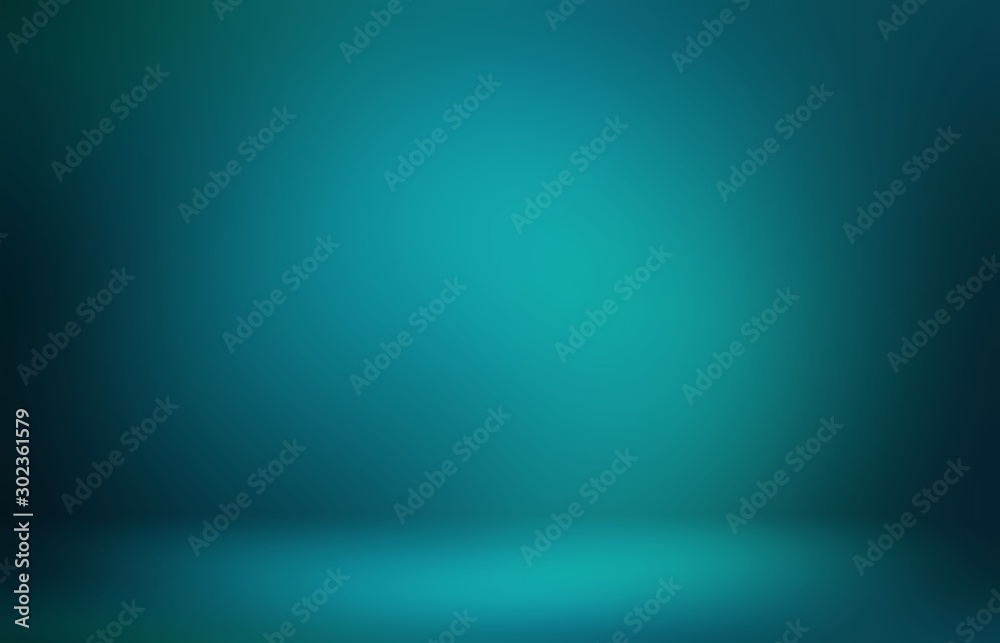 Dark cyan abstract 3d background. Mystery low light and shade on wall and floor texture. Studio illustration.