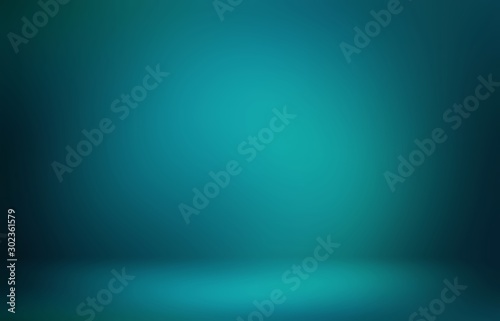 Fototapeta Naklejka Na Ścianę i Meble -  Dark cyan abstract 3d background. Mystery low light and shade on wall and floor texture. Studio illustration.