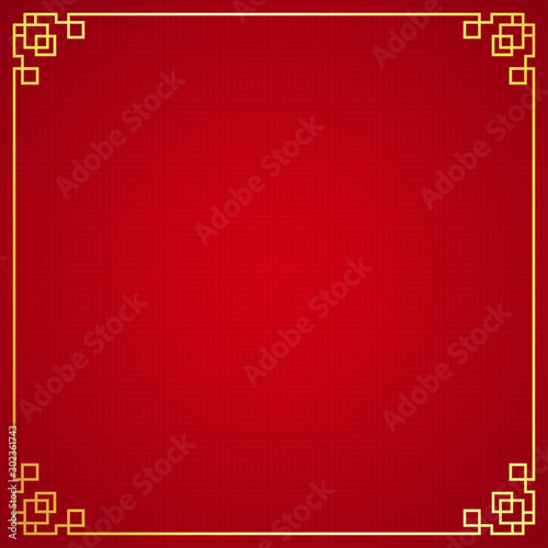 Oriental chinese border ornament on red background, vector illustration