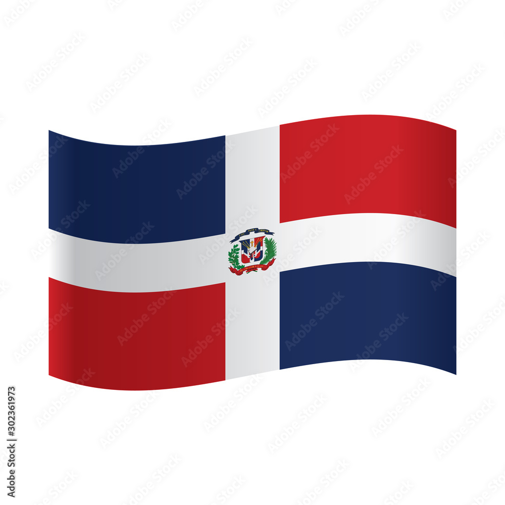 Indien asiatisk Vandt Dominican Republic flag on a gray background. Vector illustration, National  flag of Dominican Republic: white cross with coat-of-arms, four red and blue  rectangles. Stock Vector | Adobe Stock