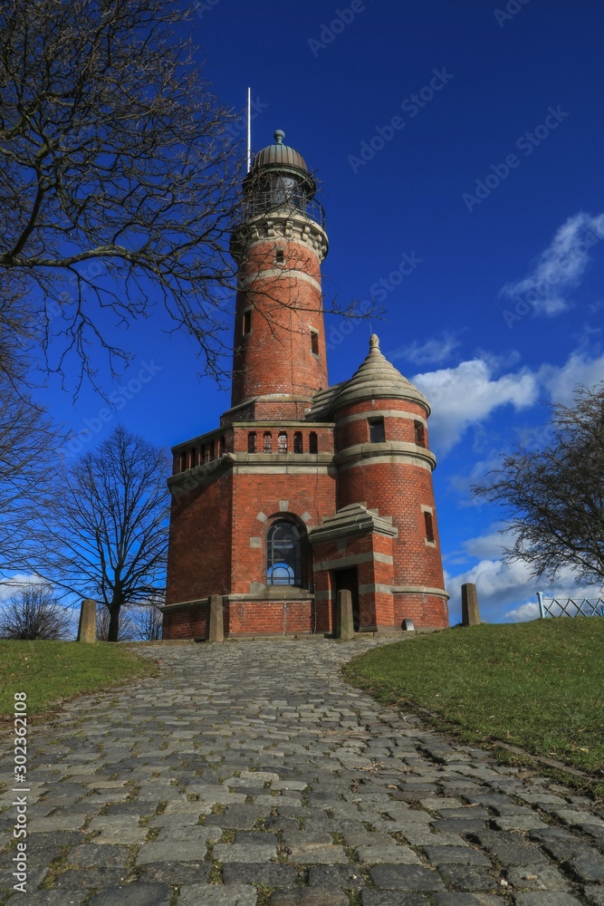 beautiful brick built lighthouse by the Baltic Sea, Tiessenkai, Holtenau