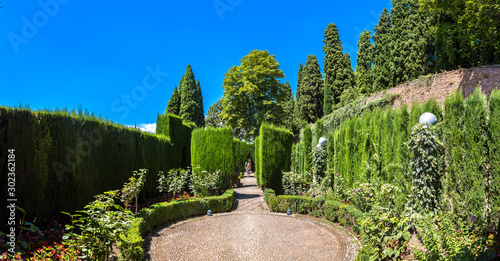 Gardens in Alhambra palace in Granada