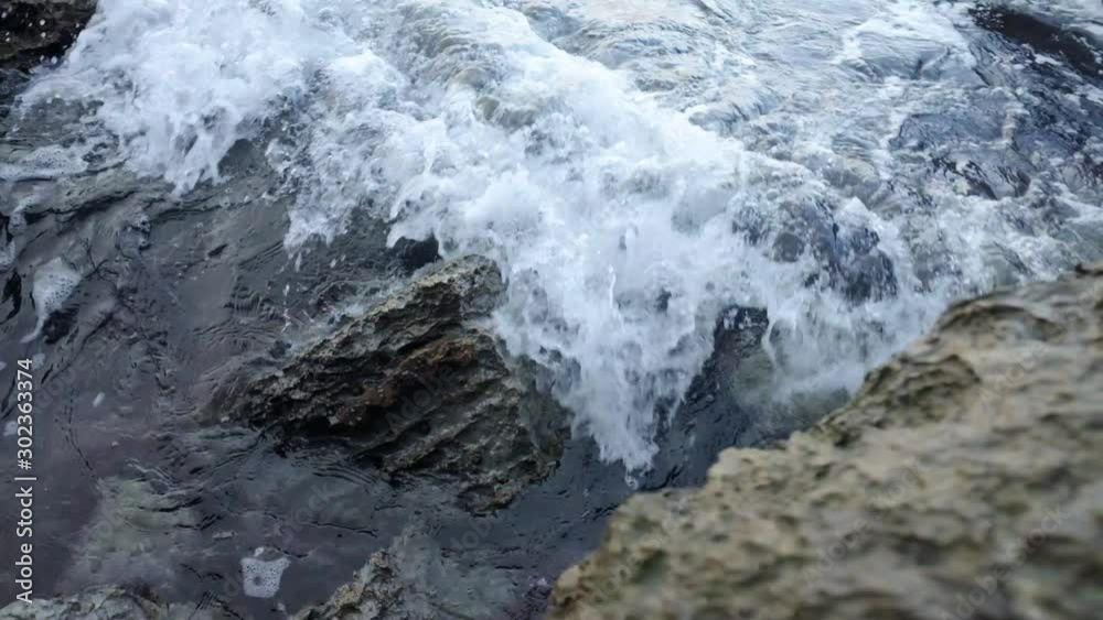 Waves crashing into rocks near Budva old town on the coastline of Montenegro on the Adriatic coastline on a sunny sunset afternoon. Slow-motion footage of waves crashing in 4k Waves crashing into rocks near Budva old town on the coastline of Montenegro on the Adriatic coastline on a sunny sunset afternoon. Slow-motion footage of waves crashing in 4k