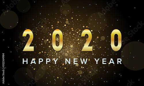 happy new year 2020 gold and silver titles vector illustration sparkle background
