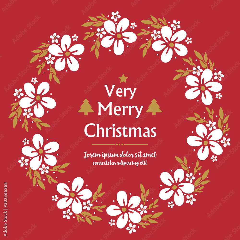 Banner template of very merry christmas, with art style of leaf flower frame. Vector