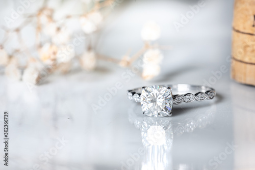 Jewelry diamond rings on white background. Sign of love. Fashion jewellery , good for wedding or engagement theme concept