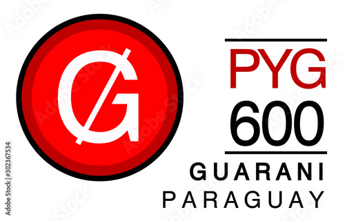 G, PYG, 600, Guarani, Paraguay Banking Currency icon typography logo banner set isolated on background. Abstract concept graphic element. Collection of currency symbols ISO 4217 signs used in country photo