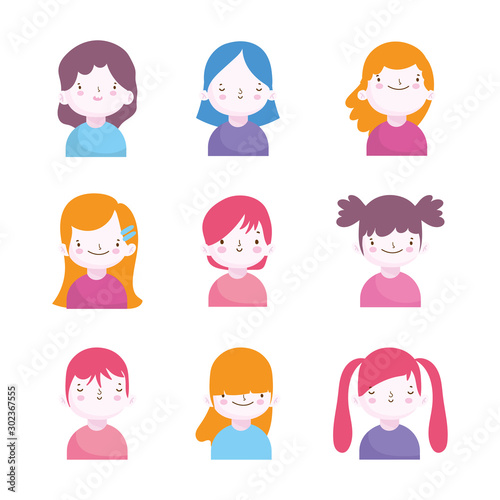 cute little boys and girls characters portrait set