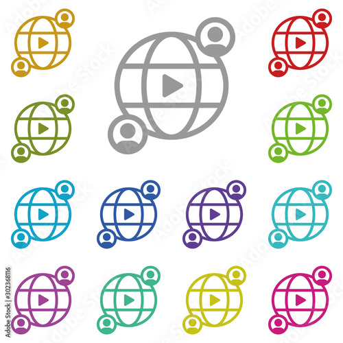 Global, online training, videos, profile multi color icon. Simple glyph, flat vector of online traning icons for ui and ux, website or mobile application