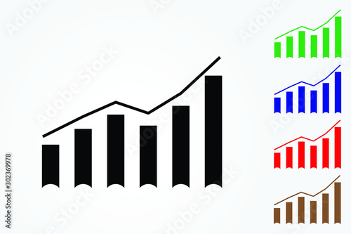 Set of growth chart vectors with different colors on white background vector illustration