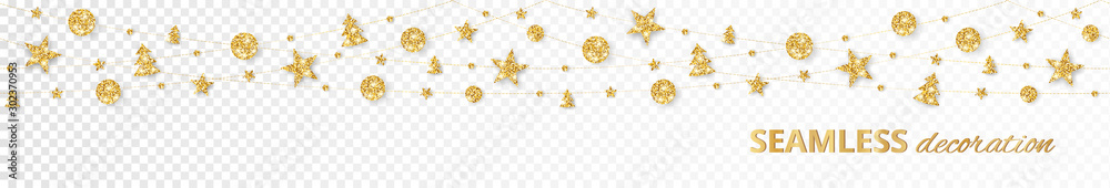 Vector seamless decoration. Gold ornaments on white background.