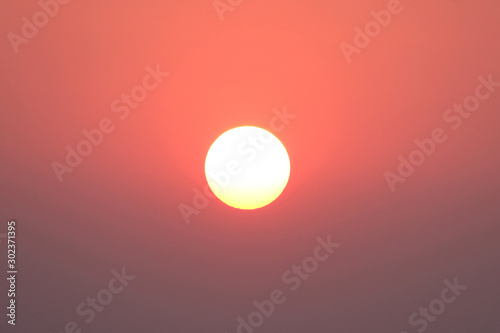 Closeup of beautiful sunset in vanilla sky, with blank copy space