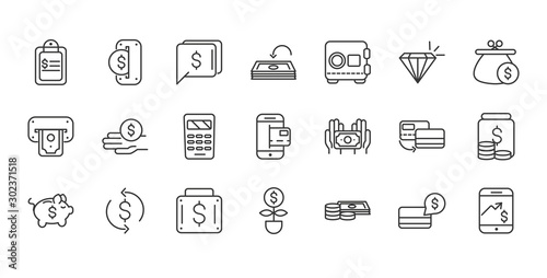 finance bank money icons set thick line