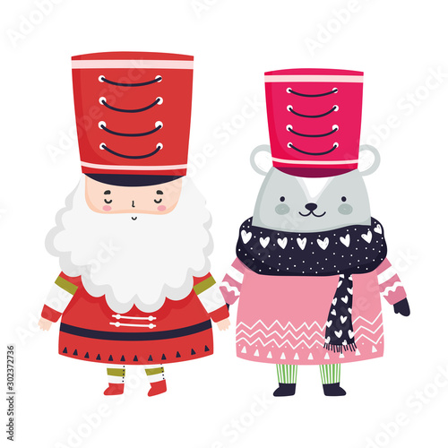 merry christmas celebration nutcracker soldier and bear with sweater