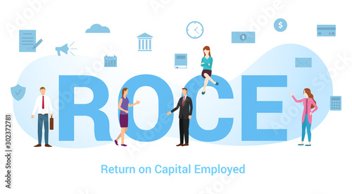 roce return on capital employed concept with big word or text and team people with modern flat style - vector
