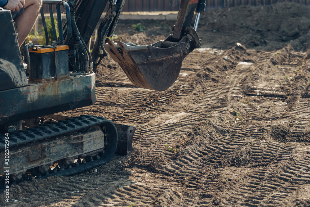 Excavator mechanical part for digging. Machines and mechanisms for construction.