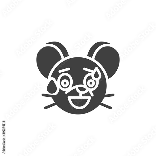 Sweat Tear rat emoticon vector icon. filled flat sign for mobile concept and web design. Laughing mouse face emoji glyph icon. Chinese 2020 year of the rat symbol, logo illustration. Vector graphics