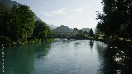 Beautiful River LandscapeIn Swiss Alpine Town Interlaken photo