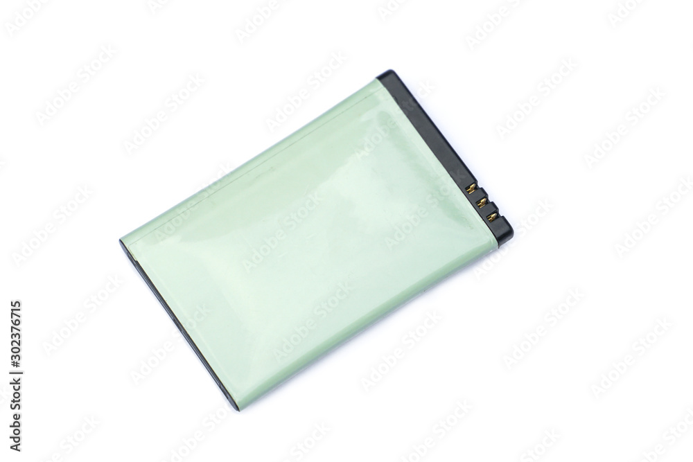 Swollen lithium polymer battery on a white background, swollen lithium