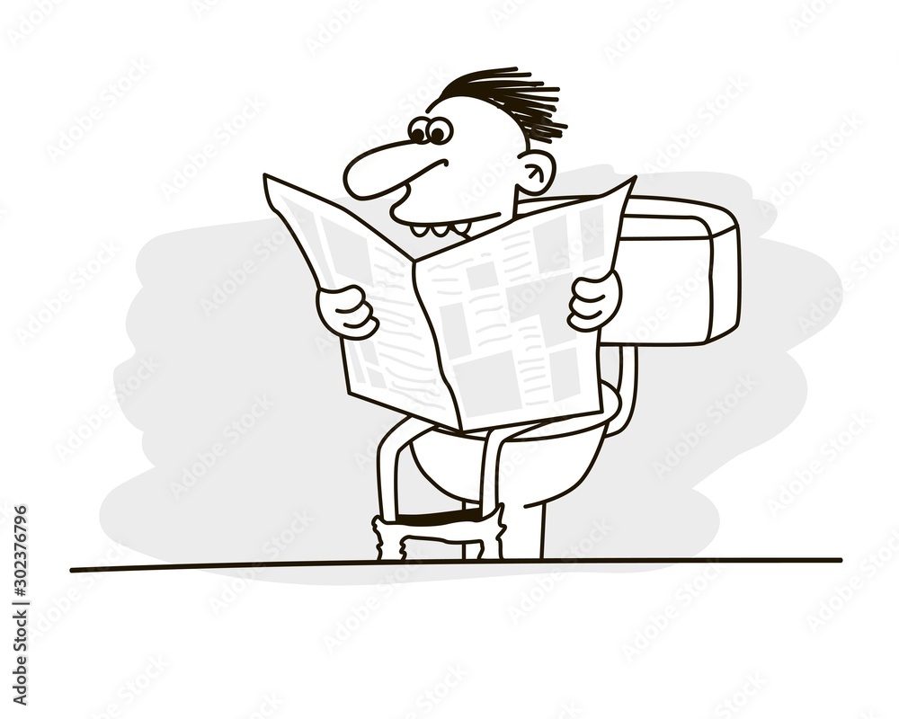 Man Sitting On Toilet And Reading Newspaper Stock Vector Adobe Stock