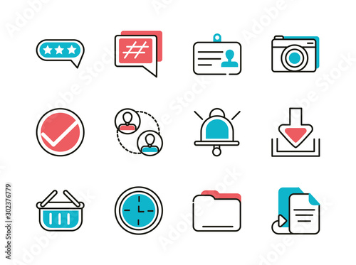 social media icons set line and fill