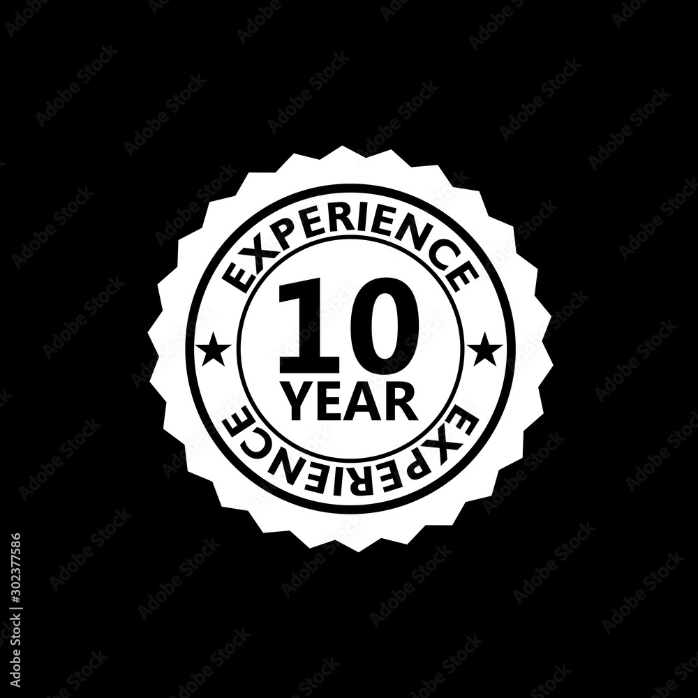 10 years experience sign isolated on black background