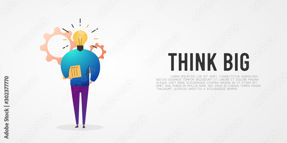 Concept of a great idea. Man with lightbulb instead head. Solution of the problem. Vector illustration in cartoon style