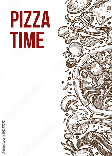 Italian food restaurant, pizza time sketch poster