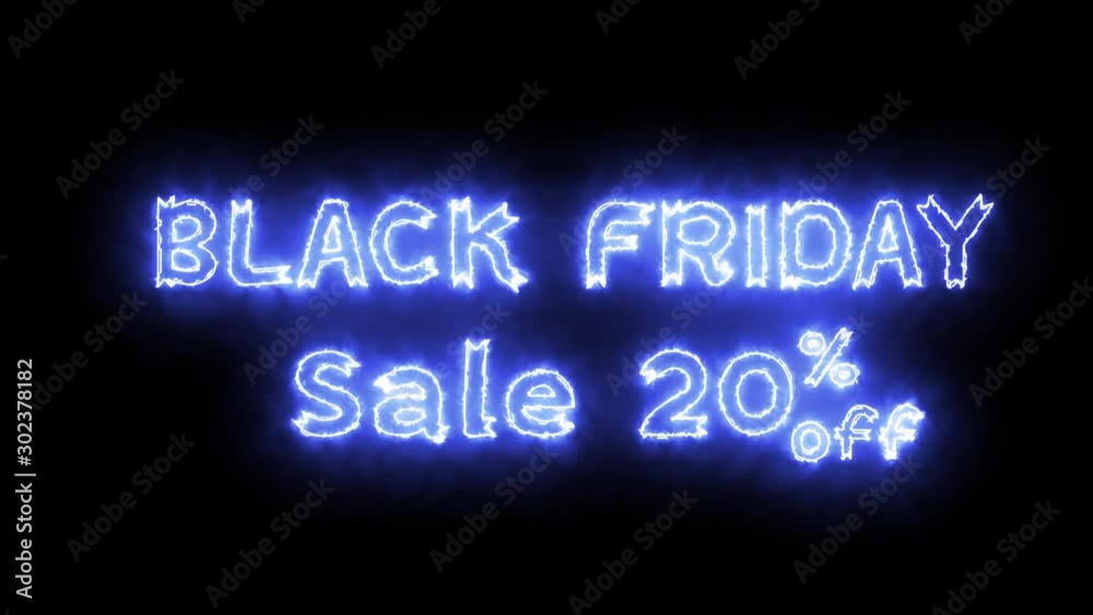 BLACK FRIDAY sale 20% sign. Sign in neon style. Abstract animation glowing neon blue light.  4K