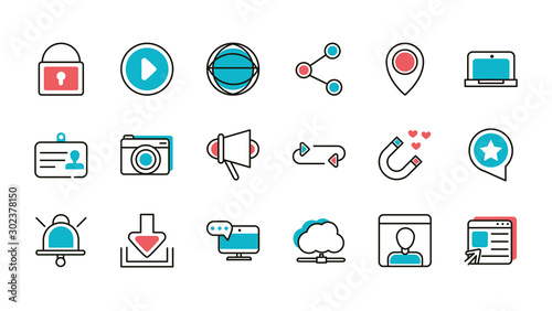 social media icons set line and fill