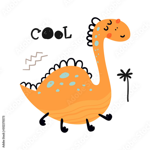 Poster with cute dinosaur and lettering.
