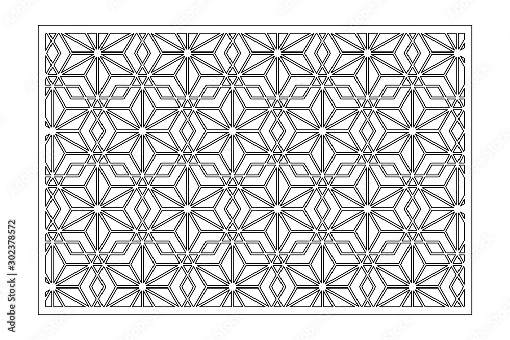 Decorative card for cutting. Linear geometric mosaic pattern. Laser cut. Ratio 2:3. Vector illustration.
