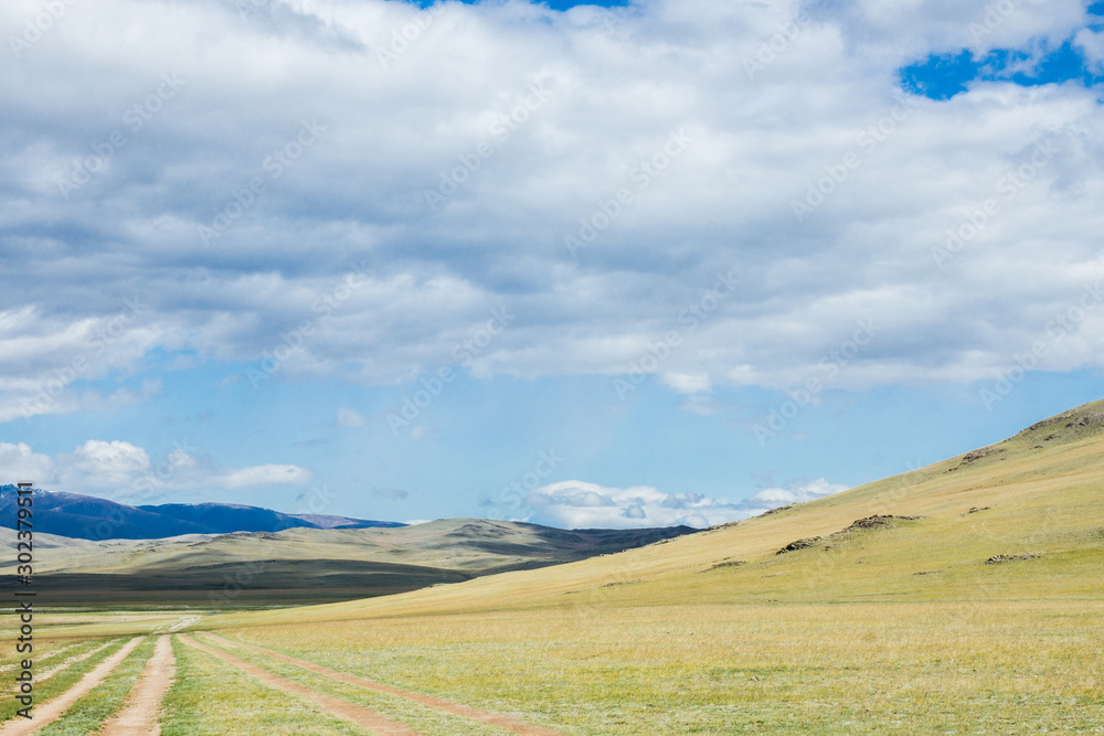 Steppe landscape with mountains on the background Steppe landscape with mountains on the background