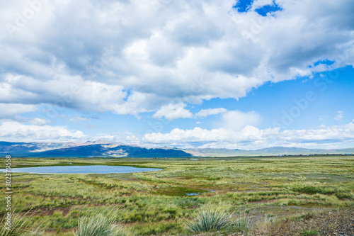 Cuadro en lienzo Steppe landscape with mountains on the background