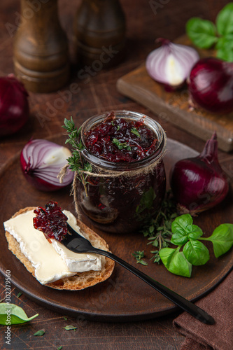 red onion jam ( confiture) in a jar