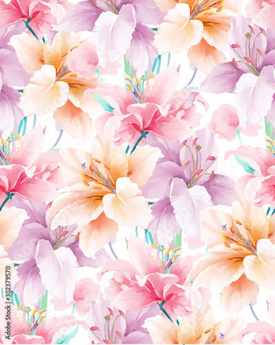 Elegant beautiful watercolor magnolia flower and seamless pattern