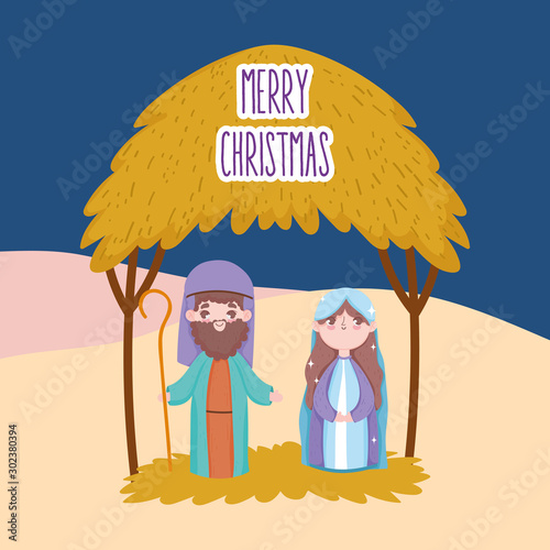 joseph and mary hut desert manger nativity, merry christmas