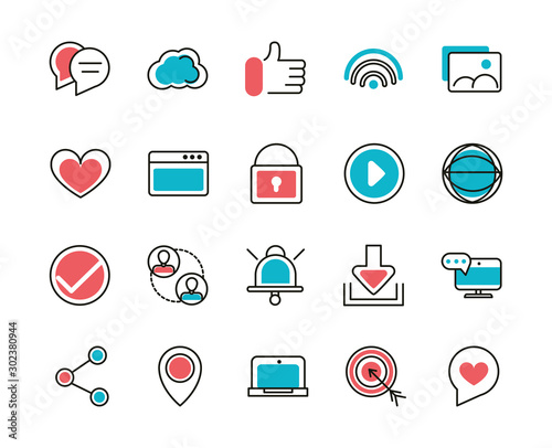 social media icons set line and fill