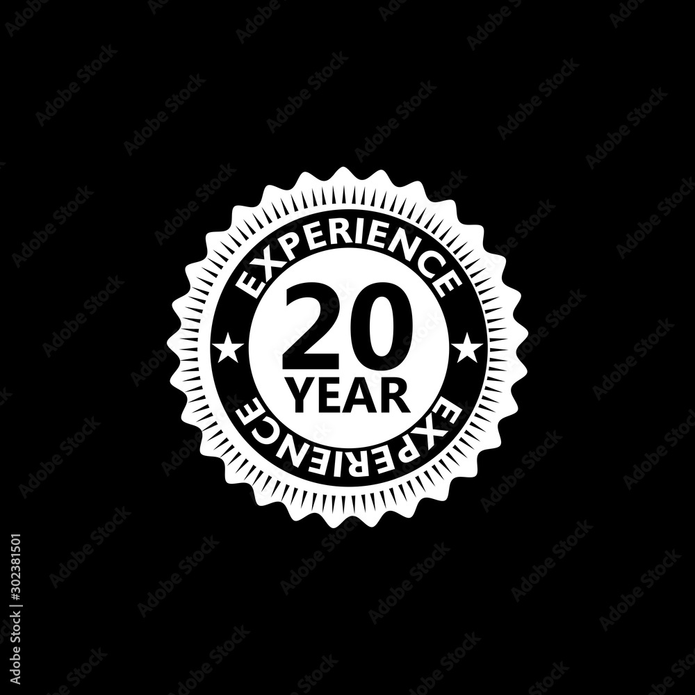 20 Years Experience sign isolated on black background 20 Years Experience sign isolated on black background