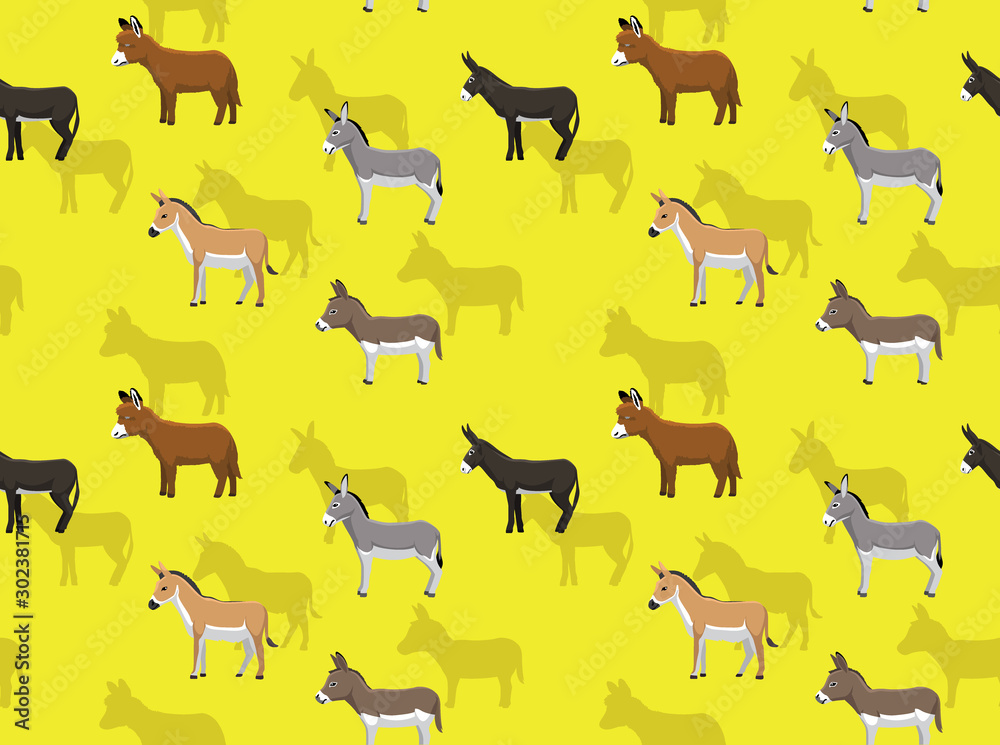 Various Donkey Species Set Cartoon Vector Illustration Seamless